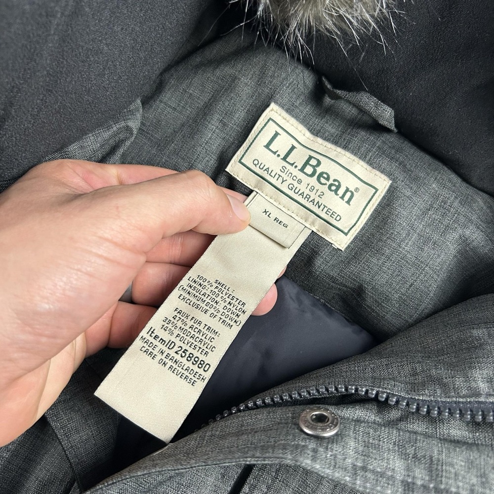 L.L.Bean Coat Mens XL Grey Hooded TEK Insulated Parka Faux Fur Trim Winter - Picture 4 of 6